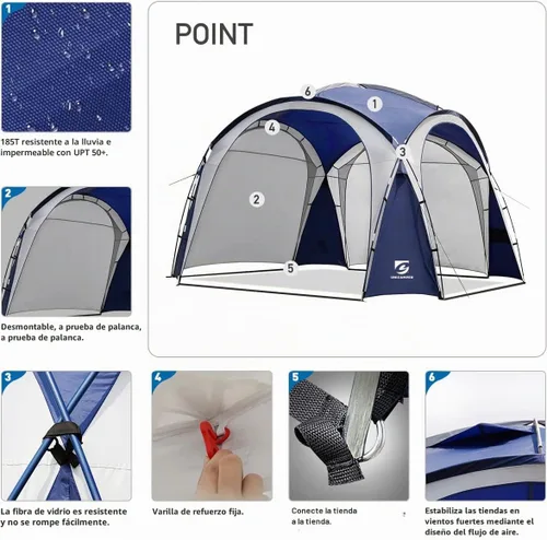 Vista 5 de UNICAMPER Tienda de playa de 12 x 12 pies, toldo desplegable grande UPF50+ con pared lateral de 2 piezas, refugio solar resistente a la lluvia