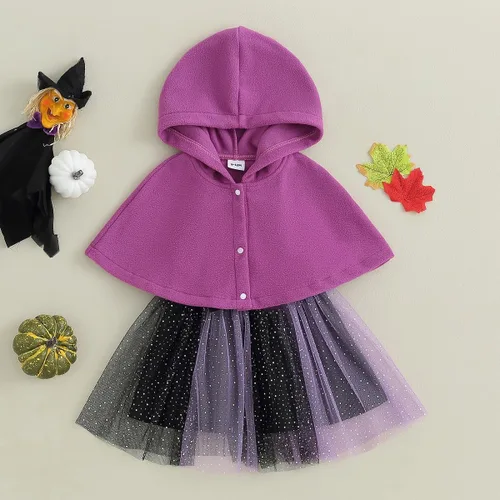 Vista 2 de vchoohce Traje de Halloween para bebé niña pequeña, sin mangas, tutú enterizo, vestido con capucha, abrigo para disfraz de Halloween