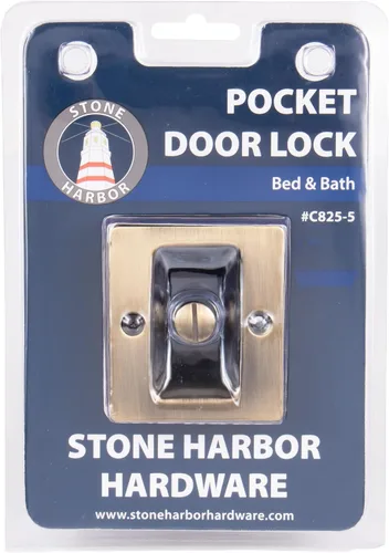 Vista 6 de Stone Harbor Hardware Cerradura de puerta de bolsillo cuadrado premium, función de privacidad, latón antiguo