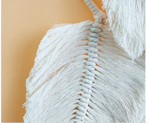 Vista 4 de Tapiz de macramé tejido de algodón, atrapasueños, tejido a mano con borlas de plumas, adorno para manualidades, dormitorio, sala de estar, Beige