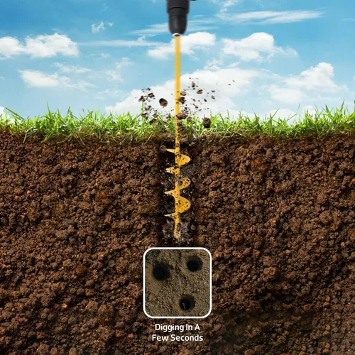 Vista 6 de Broca de Barrena de Jardín para Plantar – 2"(D) x14.5"(L) – Barrena de Taladro Excavadora de Hoyos para Bulbos de Jardinería, Flores y Plantas