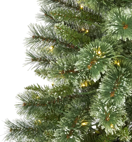Vista 3 de Árbol de Navidad artificial de pino con punta de nieve delgado de 1.5 m de Wisconsin de Nearly Natural con 150 luces LED transparentes