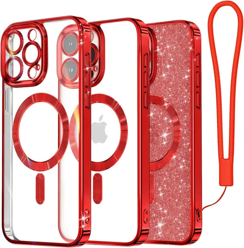 Vista 13 de Meifigno - Funda diseñada para el iPhone 16 Pro de 6.3", [Tarjeta de purpurina y correa para la muñeca] [Compatible con MagSafe]