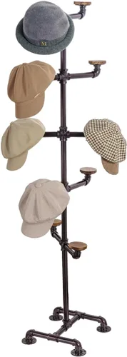 Vista 9 de MyGift Soporte para sombreros, árbol organizador de sombrero de pie, gorras de béisbol, exhibición de sombrero de vaquero, estante industrial