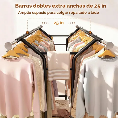 Vista 5 de Luxspire - Percheros de doble barra para colgar ropa, carga de 650 libras, color negro Zinc-iron alloy frame, 2-tier sturdy shelves, lockable