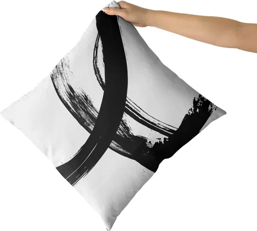Vista 3 de Juego de 2 fundas de almohada decorativas en blanco y negro, fundas de almohada abstractas modernas de 16 x 16 pulgadas, fundas de cojín