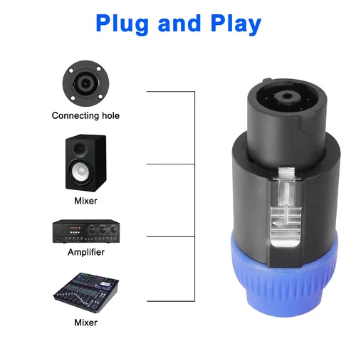 Vista 6 de MEIRIYFA Enchufe de conector Speakon de 8 polos, NL4 Speak-On de 8 pines macho de audio de bloqueo giratorio y adaptador de enchufe de montaje