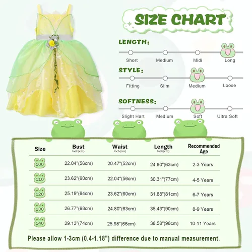 Vista 7 de WonderBabe Princess Costume for Girls Green Fairy Frog Dress Birthday Party Halloween Costume Cosplay Dress up for Kids