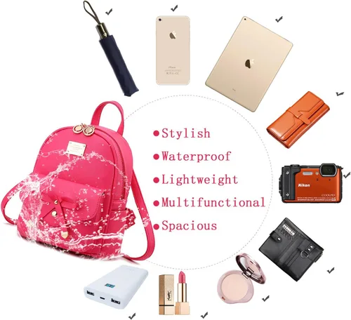 Vista 4 de Mochila pequeña para niñas y mujeres, de cuero, a la moda, para el día a día