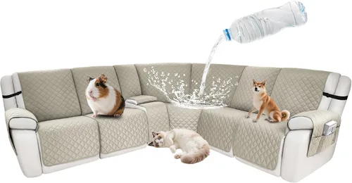 Vista 56 de Fundas impermeables para sofá reclinable seccional en forma de L, 7 piezas, antideslizantes, lavables, juego de fundas reclinables para mascotas