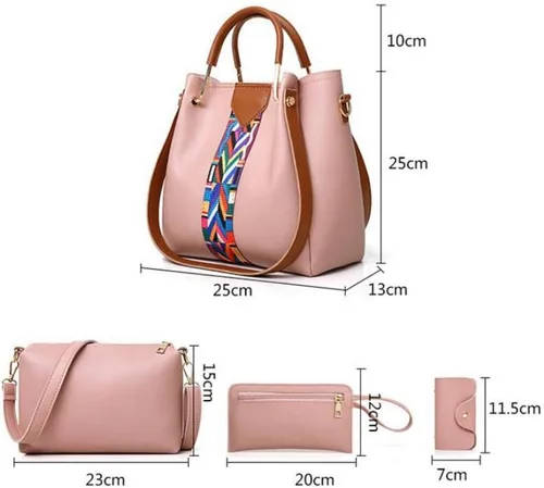 Vista 3 de Juego de 4 bolsas de mano de piel sintética con asa superior, bolsa de hombro
