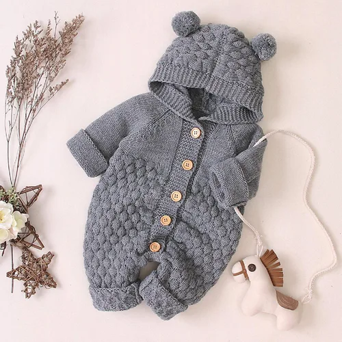 Vista 4 de Camidy Enterizo de punto para bebé niño y niña, sudadera con capucha para bebé, overol de una sola pieza, ropa exterior