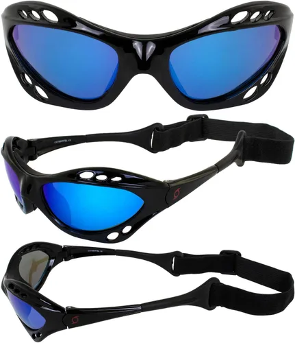 Vista 7 de Hurricane Eyewear Gafas flotantes polarizadas para motos acuáticas de categoría 4, 2 pares de marcos acolchados negros, lentes de espejo azul y humo