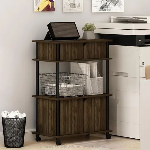 Vista 24 de Furinno Turn-N-Tube - Estantería multipropósito con exhibición y almacenamiento para impresora de 3 niveles, sin herramientas, color pino ámbar