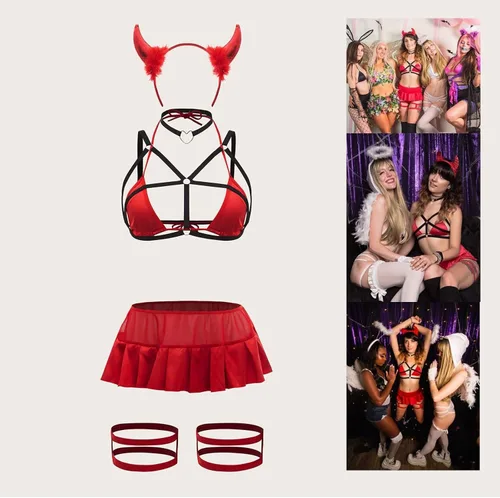 Vista 2 de Rojo Santa - Lencería de Navidad para mujer conjunto de lencería de dos piezas sexy de plumas para cosplay ropa