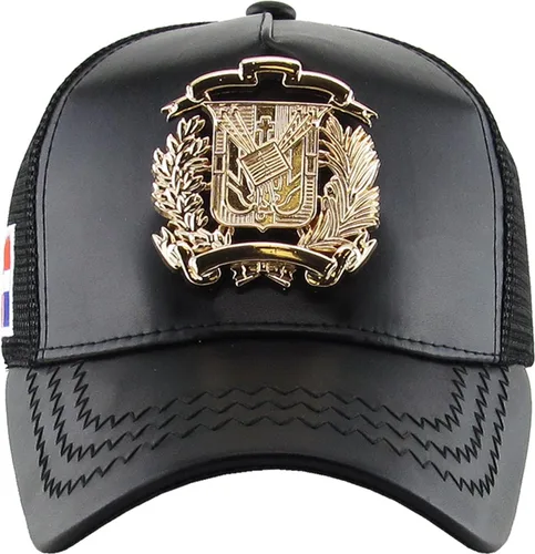 Vista 2 de Gorra de camionero ajustable con insignia dorada de República Dominicana