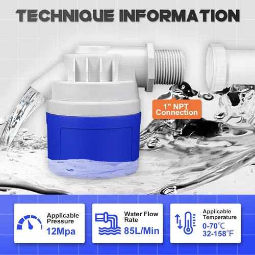Vista 2 de Válvula de flotador de agua de 1" para tanque de agua, canales de agua, estanque, piscina, ganado 1 pulgada entrada lateral gran flujo automático