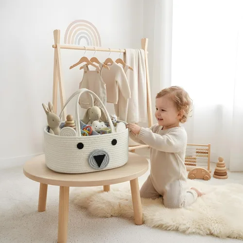 Vista 4 de DECOMOMO Cesta de oso de peluche, cesta grande para pañales