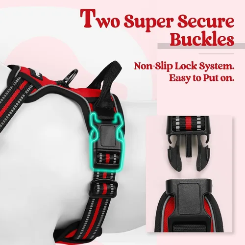 Vista 3 de Arnés para perro, arnés para mascotas sin tirones con 2 clips para correa, chaleco acolchado suave ajustable para perro, chaleco Oxford reflectante