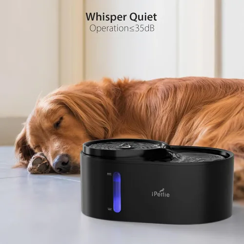 Vista 5 de iPettie Fuente de agua para perros en cascada, agua filtrada higiénica de 5 etapas, 2 alturas para beber, alerta de escasez de agua, luz nocturna
