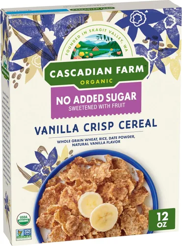 Vista 9 de Cascadian Farm Cereal de vainilla orgánico crujiente, sin azúcar añadida, 12 onzas 0g Added Sugar, Sweetened with Dried Date Powder, Vegan