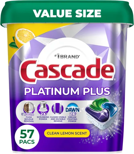 Vista 12 de Cascade Platinum Plus Cápsulas para lavavajillas, detergente para lavavajillas, jabón detergente para platos, limón, 47