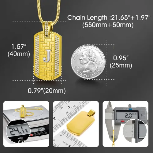Vista 4 de ETEVON Fathers Day Gifts 18K Gold Plated Initial Necklace for Men, Gold Stainless Steel Letter Pendant Necklace Hip Hop Square Chain Jewelry Gift