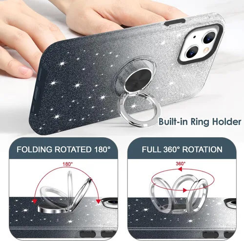 Vista 4 de Hython para iPhone 13 Funda con Soporte de Anillo [Soporte Magnético Giratoria de 360° con Anillo] [Soporte para Montaje en Coche] Funda de Teléfono