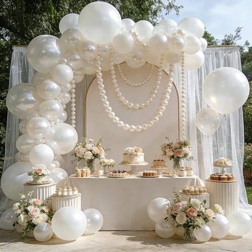 Vista 4 de Globos de enlace blanco perla, 100 globos de enlace rápido de color perla de 6 pulgadas para hacer globos, pared, arco de corazón, globo de cola