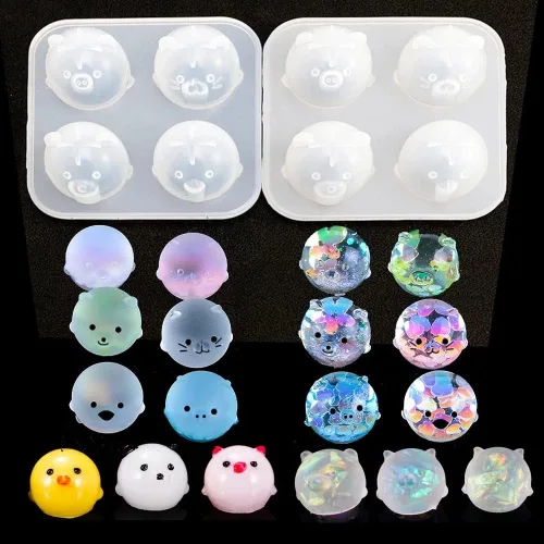 Vista 2 de 2 moldes de resina de silicona para llavero de joyería, collar colgante, lindos orbes de animales, lechón, pollo, oso, moldes de fundición