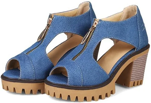 Vista 2 de Sandalias de tacón alto apiladas para mujer con puntera abierta, con cremallera y plataforma de verano