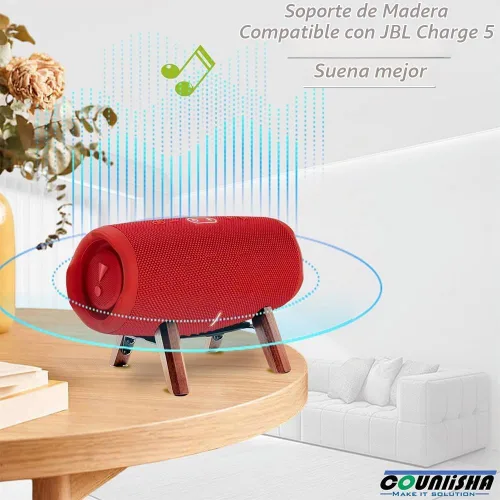 Vista 2 de Soporte de madera real compatible con altavoz JBL Charge 6, Charge 5