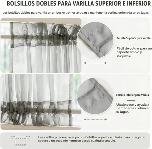 Vista 5 de Aquazolax - Cortinas transparentes para puerta y ventana gris - Cortinas con bolsillo para barra de 25 x 40 pulgadas para puertas de cristal