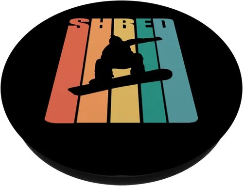 Vista 2 de Retro 70s Vintage Snowboard Snowboard Air Silhouette PopSockets Grip and Stand para teléfonos y tabletas, Negro