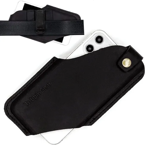 Vista 9 de TobbinGear Funda de cuero para teléfono móvil con clip para cinturón, bolsa de cinturón de cuero, funda universal para teléfono en el cinturón