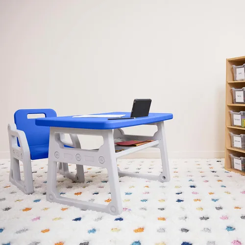 Vista 9 de ECR4Kids Escritorio y Silla Plus para Niños, Muebles para Niños, Azul/Gris Claro, 2 Piezas