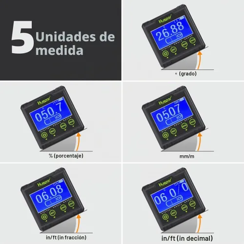 Vista 4 de Huepar Transportador de Medidor de Ángulo Digital, Buscador de Ángulo de Burbuja Electrónico, Caja de Nivel de Doble Eje con Resolución de 0.01°