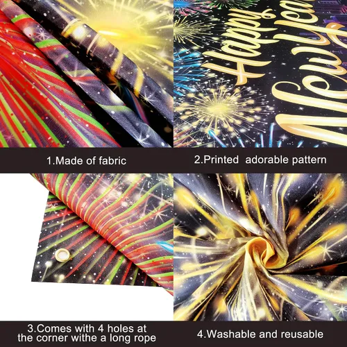 Vista 5 de KatchOn, Cartel XtraLarge de Feliz Año Nuevo – 72 x 44 pulgadas Fondo de fuegos artificiales de Año Nuevo para decoraciones de Año Nuevo 2026