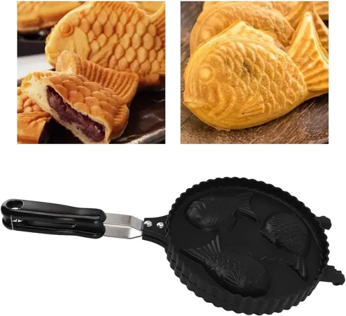Vista 5 de Ciciglow Taiyaki - Molde para hacer panqueques en forma de pez, doble sartén, negro, 16.5 in x 7.7 in