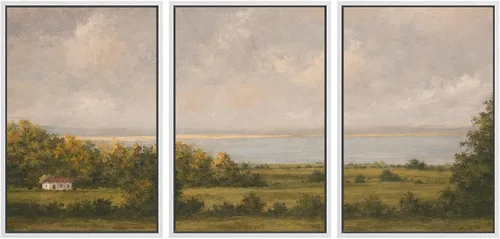 Vista 102 de SIGNWIN Lienzo enmarcado para pared, juego de arte de campos pastorales, flores silvestres, campo rústico, paisaje, floral, ilustraciones modernas