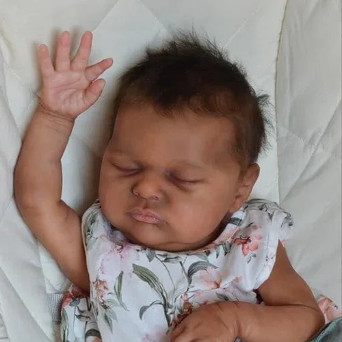 Vista 2 de iCradle Muñecas Reborn de bebé durmiendo de 19 pulgadas de piel negra realista para niños pequeños recién nacidos, muñeca realista