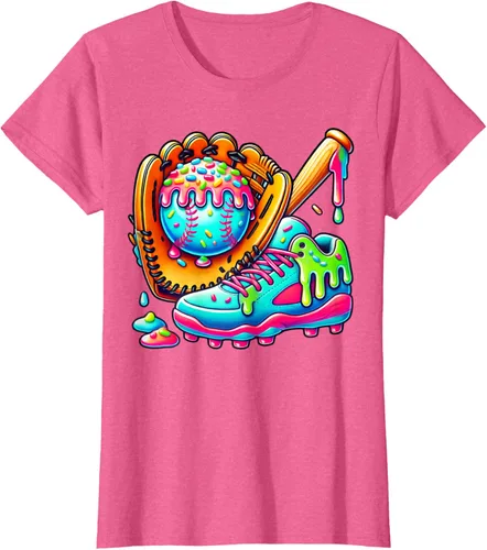 Vista 17 de Ice Cream Drip Baseball Stuff Baseball Drip For Boys Graphic T-Shirt, Negro -, Pequeña