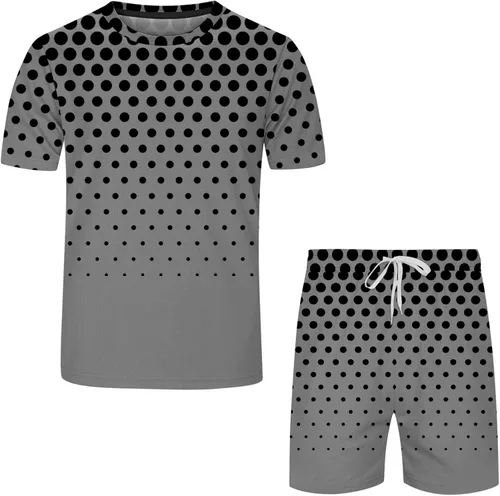 Vista 4 de ZDDO Conjunto deportivo de 2 piezas para hombre, camisetas atléticas de lunares, conjunto de pantalones cortos de verano, trajes casuales