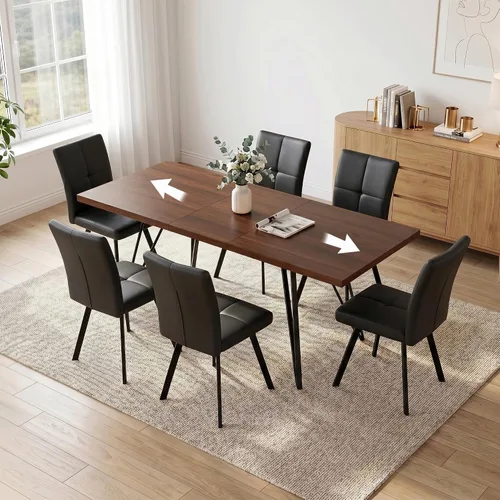 Vista 9 de HIPIHOM Mesa de comedor extensible para 4-6, de 55 a 71 pulgadas para espacios pequeños Mesa de roble