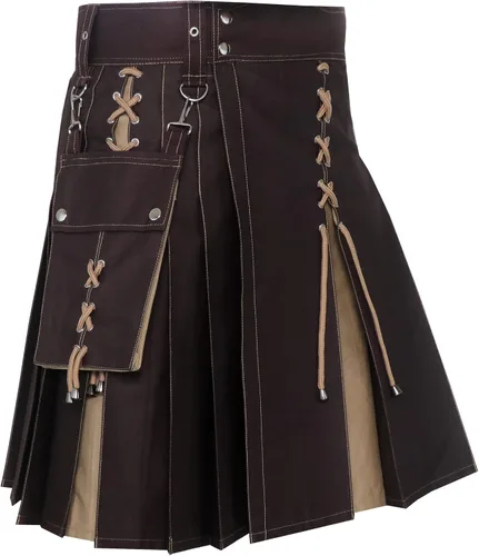 Vista 3 de Sottish Modern Utility Kilt para hombre, dos tonos, borlas para hombre