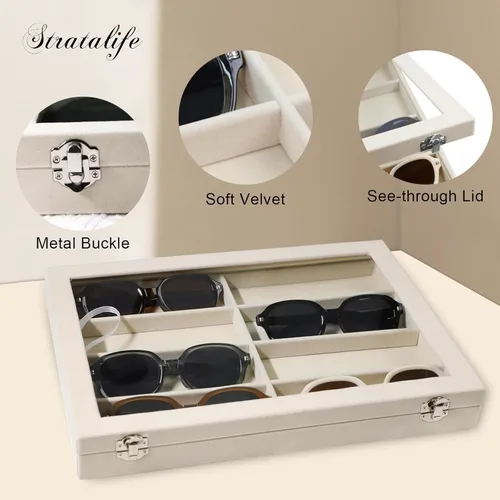 Vista 2 de Stratalife Organizador de lentes de sol, bandeja organizadora de lentes de sol, bandeja organizadora de joyas con tapa, estuche organizador