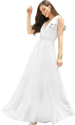 Vista 18 de KOH KOH Vestido largo maxi para mujer 2025 con cuello en V, sin mangas, con volantes, para dama de honor, baile de graduación Negro