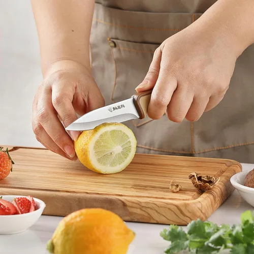 Vista 5 de 3 cuchillos de cocina, juego de cuchillos de acero inoxidable con funda, chef de 8 pulgadas, utilidad de 4.5 pulgadas y cuchillo de pelar de 4