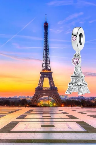 Vista 7 de NanMuc Abalorios para pasaporte de la Torre Eiffel para vacaciones, con diseño de globo de avión, taza de café, maleta, compatible con pulsera