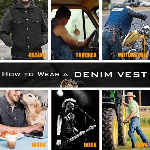 Vista 5 de Chaleco de mezclilla para hombre, a la moda, elástico, camionero, sin mangas, ropa de abrigo